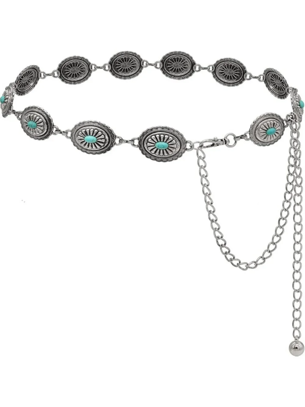 Stylish Western Cowgirl Metal Concho Chain Belt for Women - Trendy Waist